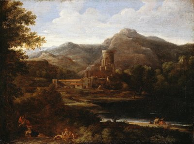 Dorp bij een Meer door Gaspard Poussin Dughet